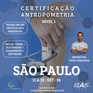 50. Curso ISAK Nível 1 São Paulo, 11 a 13 de setembro/2026